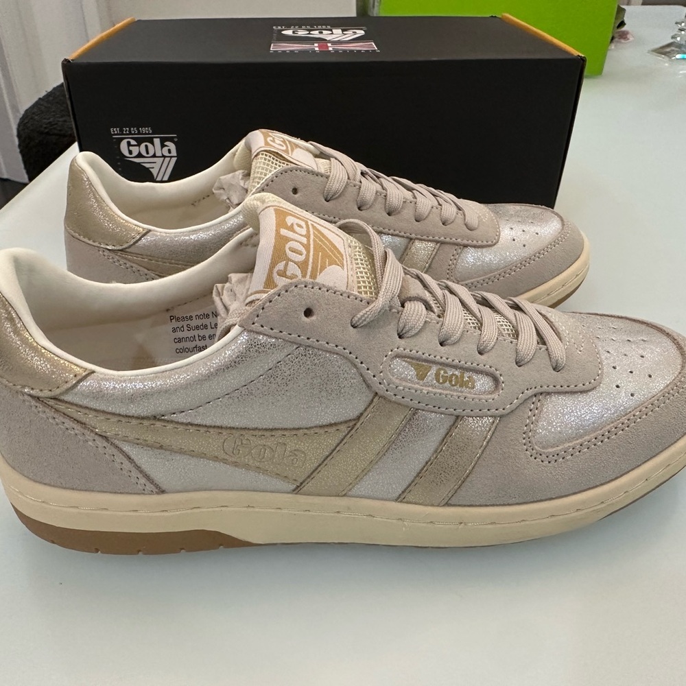 Gola Tan and Silver Sneakers Retro-Inspired Suede Mesh